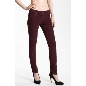 Free People Maroon Corduroy Skinny Jeans Size W27